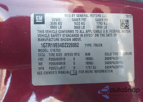 2013 GMC Sierra 1500 Sle z USA, uszkodzony, nr VIN 1GTR1VE04DZ228062